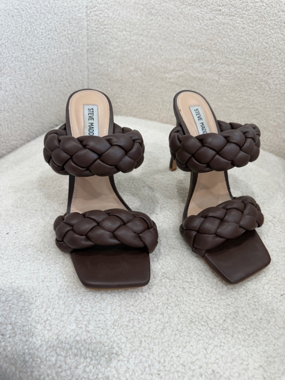Steve Madden Braided Double-Strap High Heel Sandals - Dark Brown - Picture 4 of 16